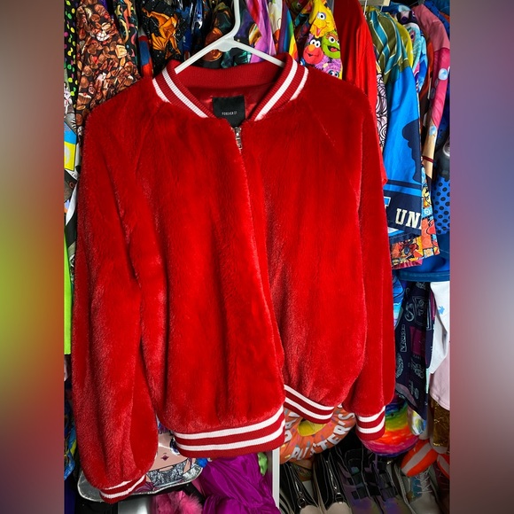 Forever 21 red fur taken bomber jacket - Picture 7 of 10